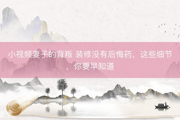 小视频妻子的背叛 装修没有后悔药，这些细节，你要早知道