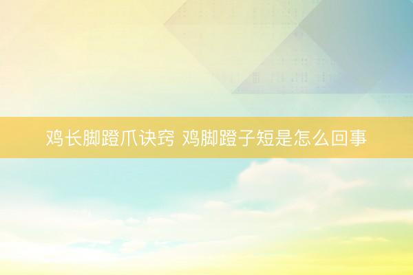 鸡长脚蹬爪诀窍 鸡脚蹬子短是怎么回事