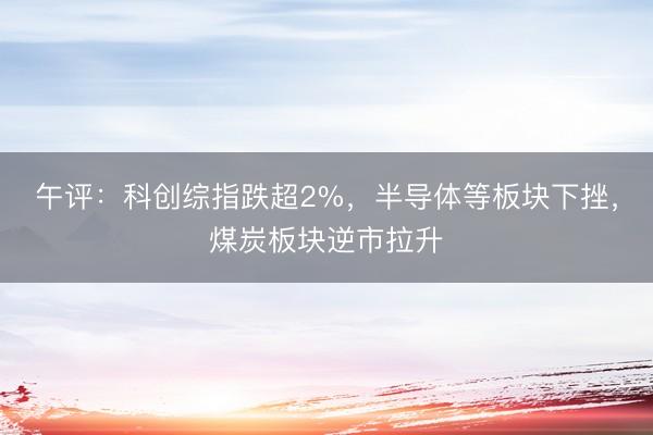 午评：科创综指跌超2%，半导体等板块下挫，煤炭板块逆市拉升