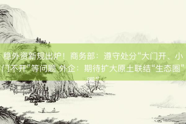 稳外资新规出炉!商务部:遵守处分“大门开、小门不开”等问题 外企:期待扩大原土联结“生态圈”